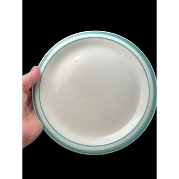 Rego 7-3/16" Round Plate Turquoise Rim Speckled Set 4 Restaurant Ware C 768-C4 - Picture 4 of 7